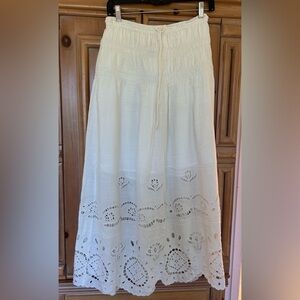 Off white ankle length skirt, elastic drawstring waist, lined, size M